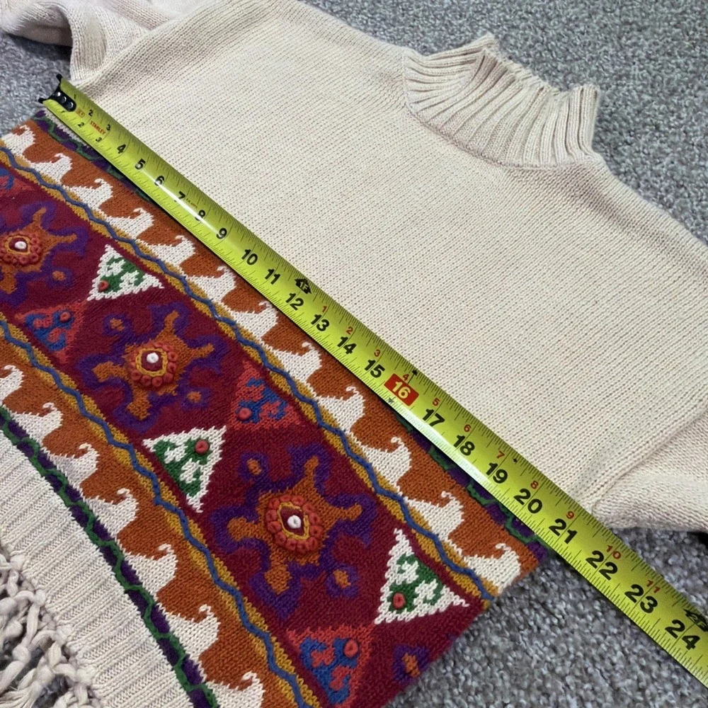 Vintage Southwest Aztec Fringe Eagle Eye Turtle Neck Sweater 1994 Classic